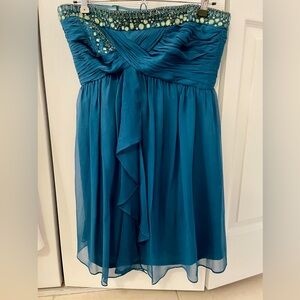 Teal Strapless Dress with Beaded Detailing
